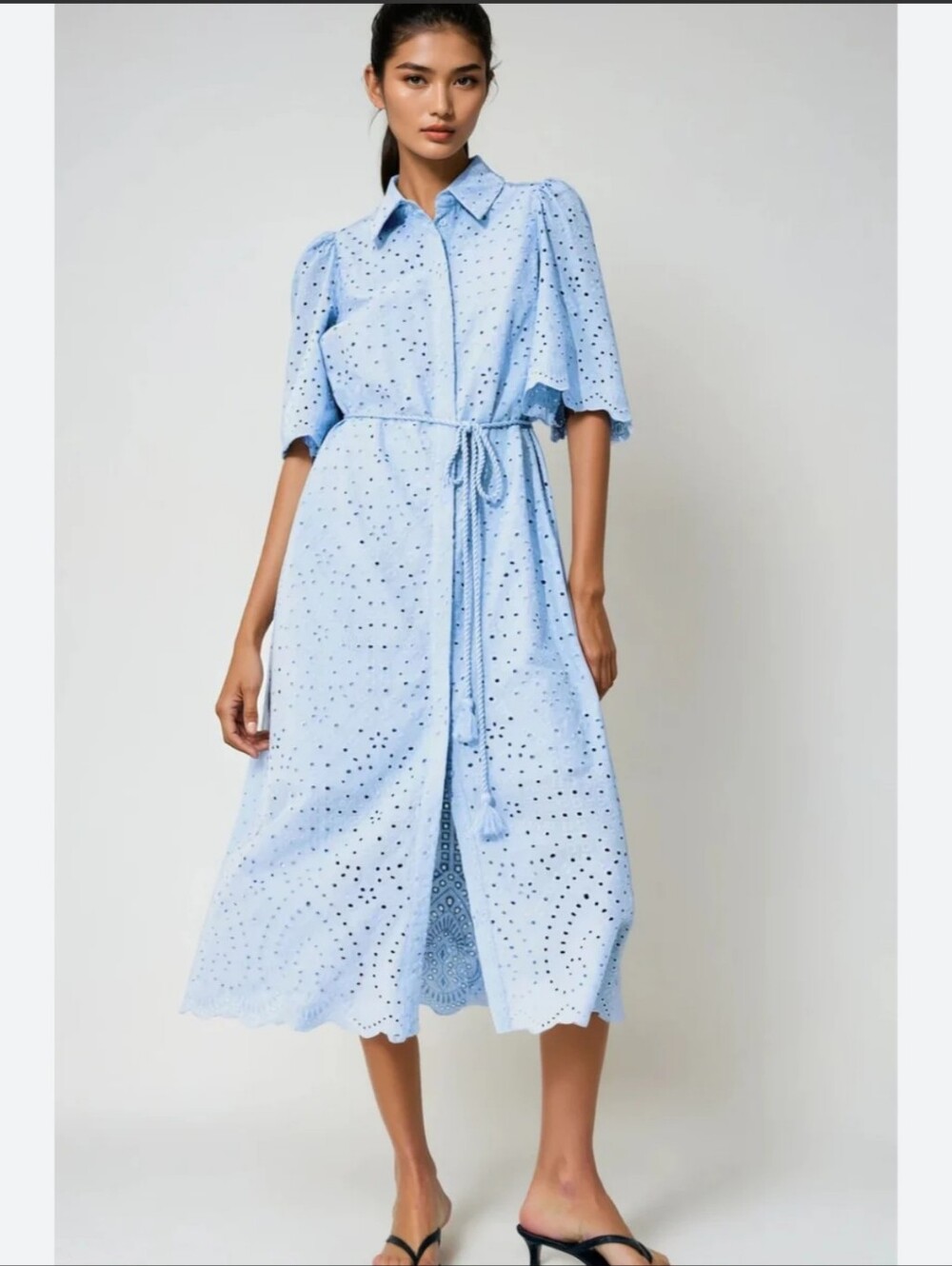 H&M Eyelet Cotton Button Down Midi Dress Size Medium